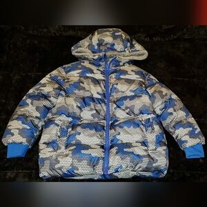 SwissTech Blue and Gray Camo Patterned Puffer Jacket